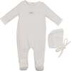 Bebe Pointelle Footie and Beanie Set, Ivory - Footie Pajamas - 1 - thumbnail
