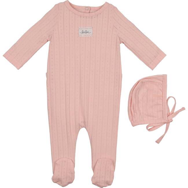 Bebe Pointelle Footie and Beanie Set, Berry