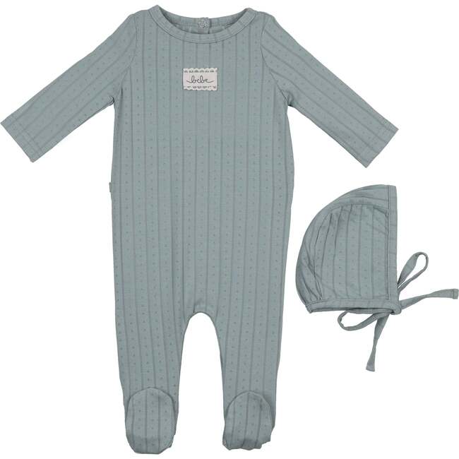 Bebe Pointelle Footie and Beanie Set, Blue