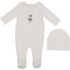 Ballerina Printed Footie and Beanie Set, Off White - Footie Pajamas - 1 - thumbnail