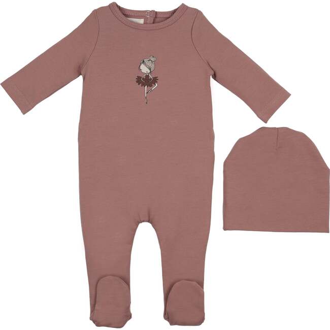 Ballerina Printed Footie and Beanie Set, Berry