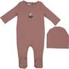 Ballerina Printed Footie and Beanie Set, Berry - Footie Pajamas - 1 - thumbnail