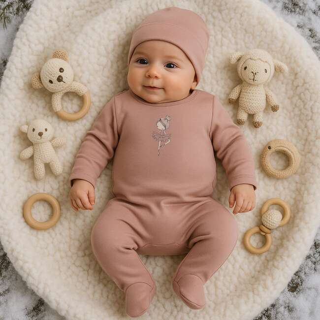 Ballerina Printed Footie, Dusty Mauve - Footie Pajamas - 2