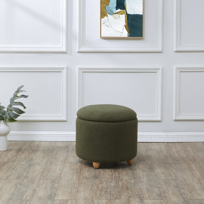 Mariabella Teddy Storage Ottoman / Olive Green / Natural - Ottomans - 2