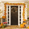 Faux 32 Inch, Brown/ Orange, Eucalyptus & Lotus Wreath with Pine Cones - Wreaths - 2