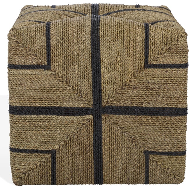 Liatasha Woven Seagrass Ottoman, Natural / Black