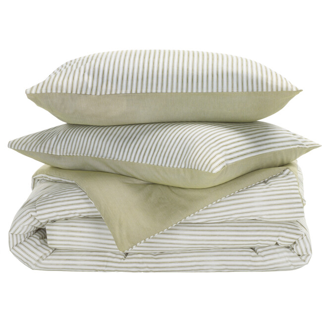 Stripe Reversible Comforter Set, 144Tc, 100% Cotton, Olive/White - Duvet Sets - 6