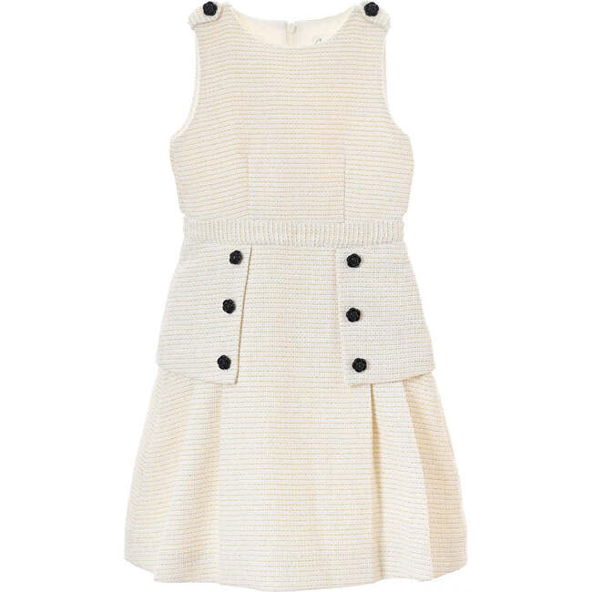 Daphne dress, ivory with gold metallic thread