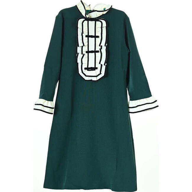 Antoinette ruffle bow dress, hunter green
