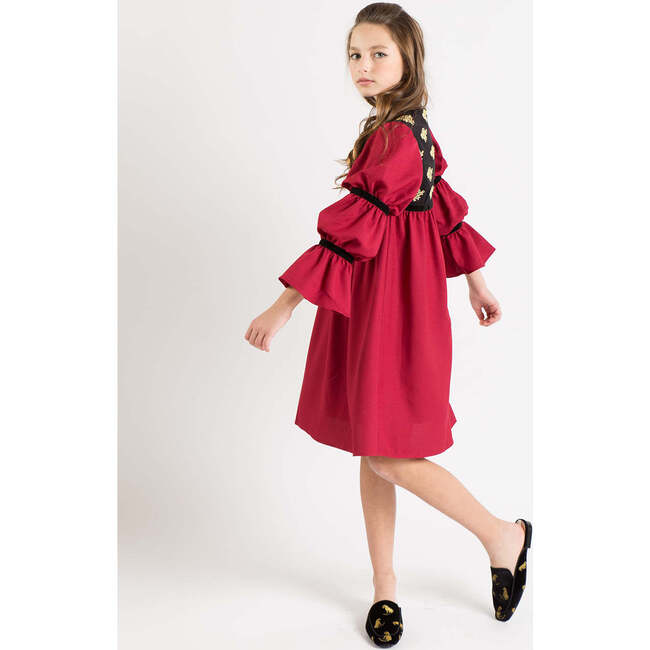 Bella Dress, Burgundy With Golden Embroidery Blooms - Dresses - 3