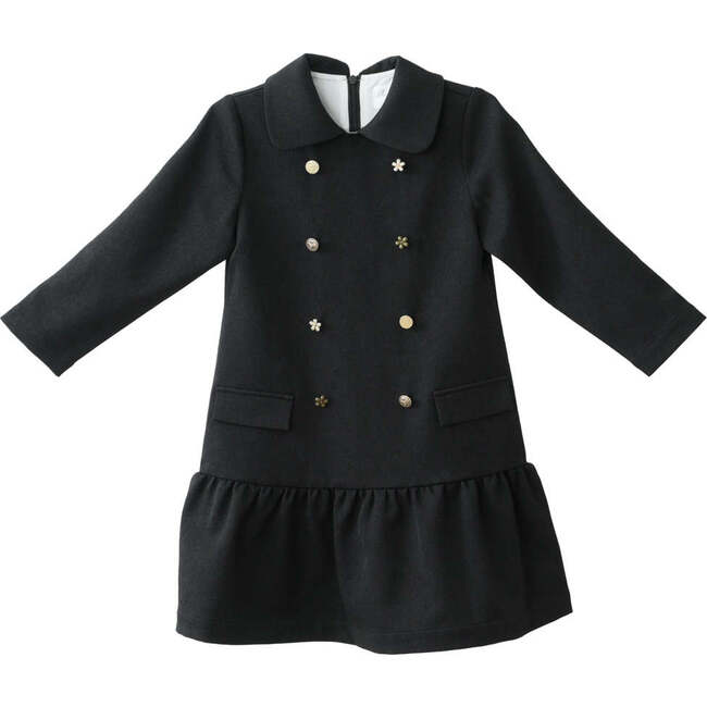 Lia Peter Pan Collar Buttoned Tiered Midi Dress, Black & Gold