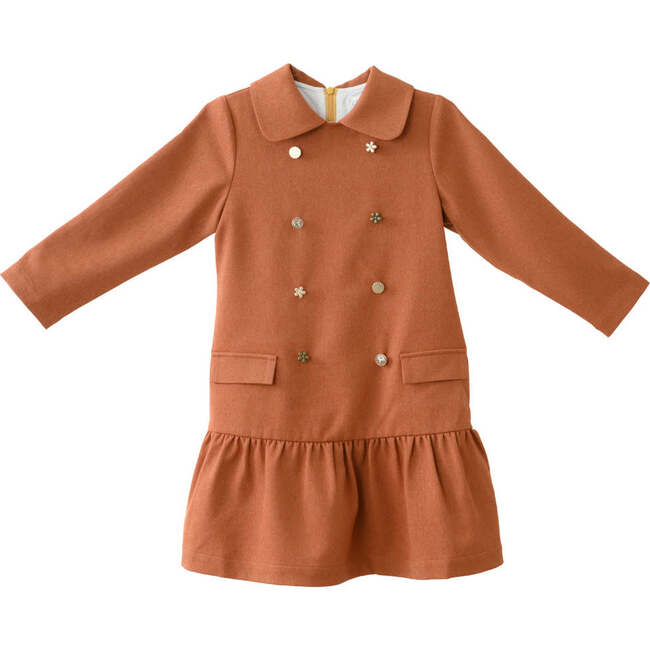 Lia Peter Pan Collar Buttoned Tiered Midi Dress, Alloy Orange & Gold