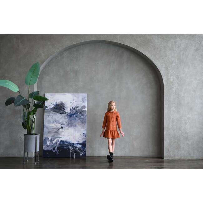 Lia Peter Pan Collar Buttoned Tiered Midi Dress, Alloy Orange & Gold