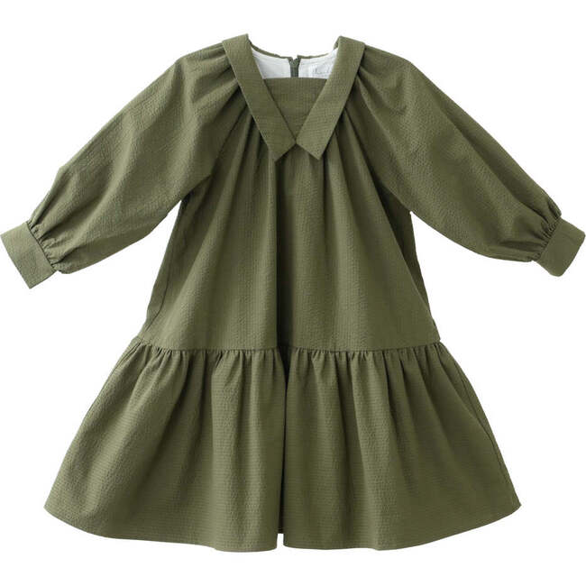 Isla Velvet Long Cuffed Sleeve Midi Dress, Khaki
