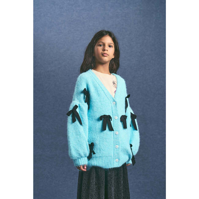 BOW KNIT CARDIGAN, SKY BLUE - Cardigans - 3