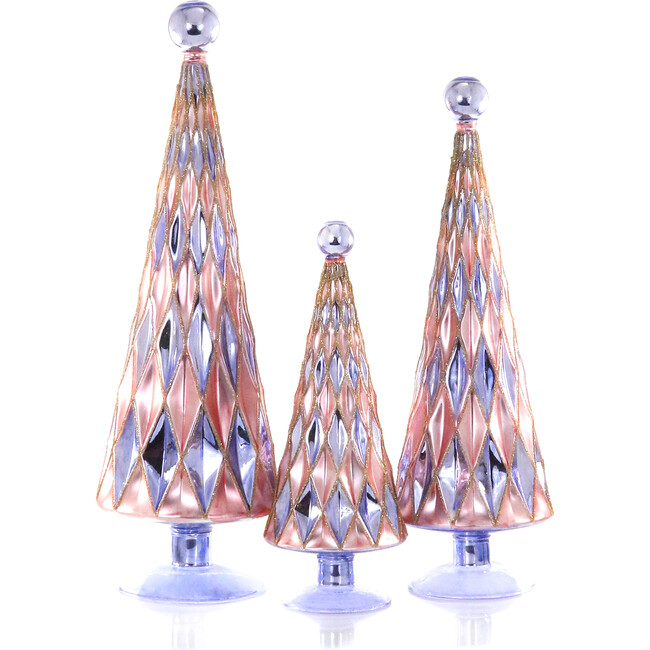 Mid Century Diamond Trees Periwinkle Pink, Set of 3