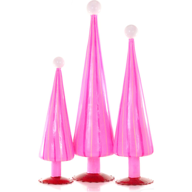 Murano Ribboned Trees Pink/Garnet, Set of 3