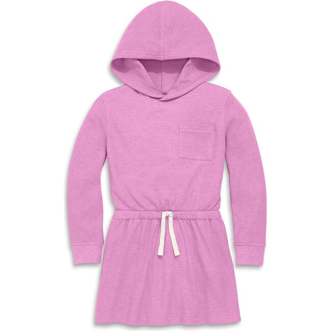 Kids Waffle Hoodie Drawstring Dress, Heather Lilac