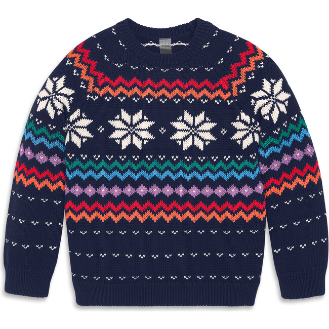 Kids Snowflake Fair Isle Sweater, Navy Rainbow