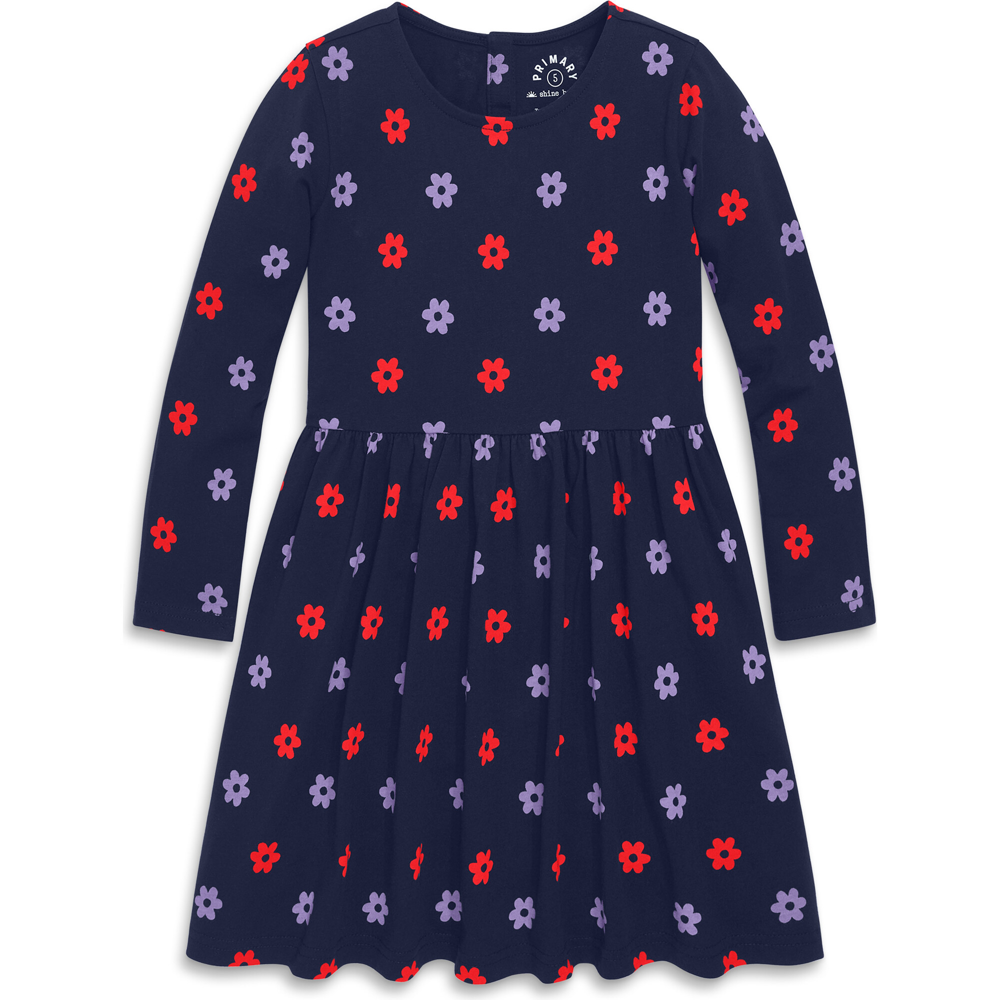 Kids Long Sleeve Perfect Pocket Dress, Navy Poppy Hydrangea Blooms -  Primary Dresses | Maisonette