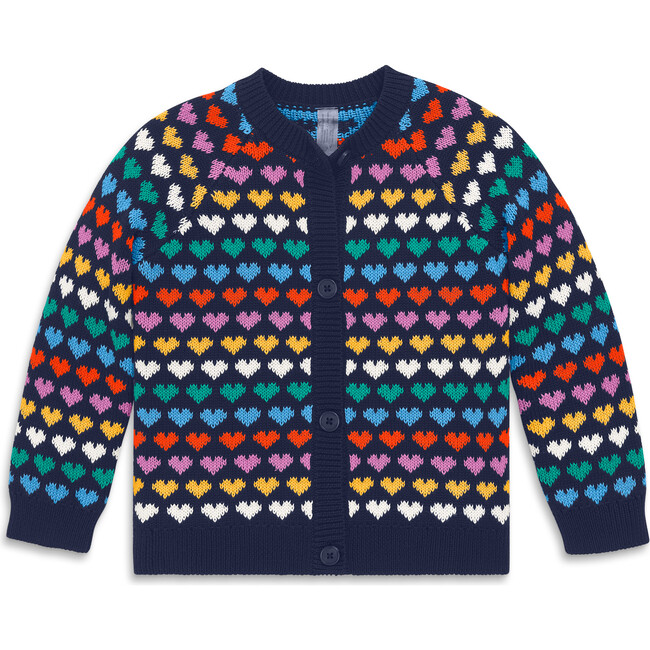 Kids Rainbow Hearts Cardigan, Navy