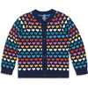 Kids Rainbow Hearts Cardigan, Navy - Sweaters - 1 - thumbnail