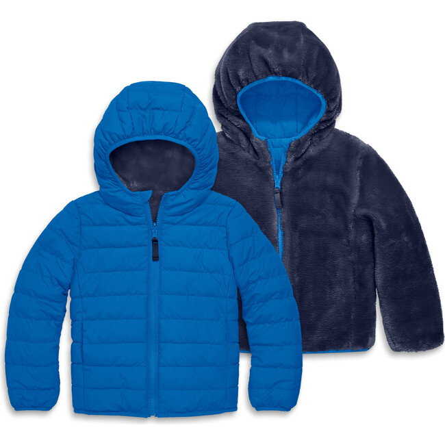 Kids Reversible Fleece Puffer Jacket, Blueberry/Navy