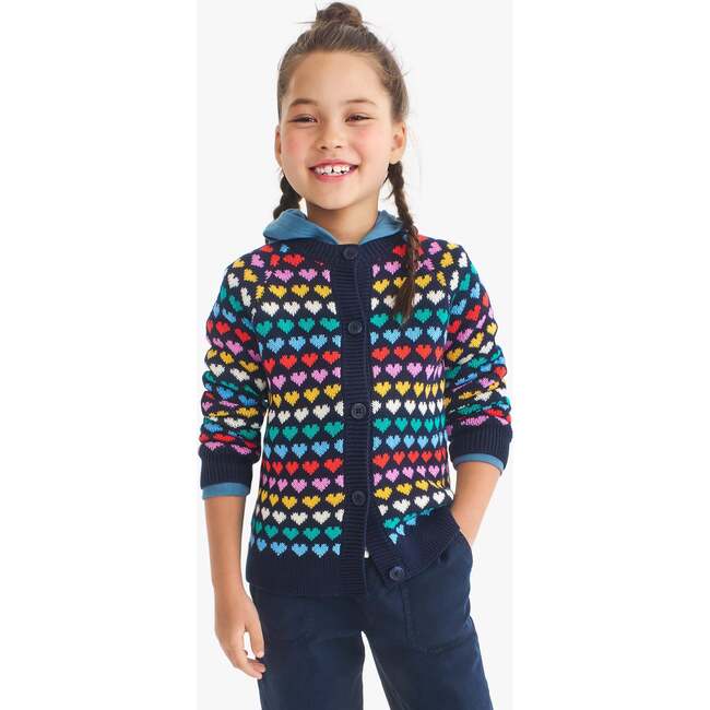 Kids Rainbow Hearts Cardigan, Navy - Sweaters - 2
