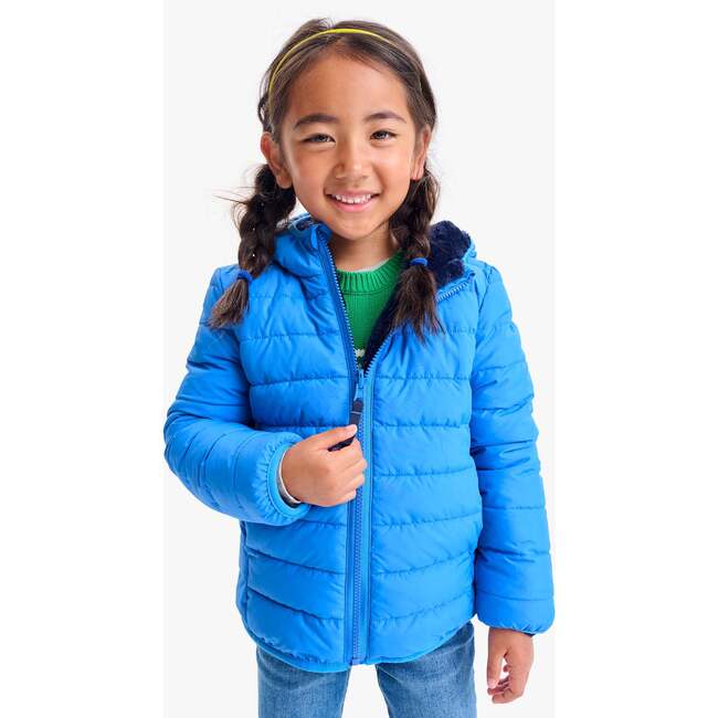 Kids Reversible Fleece Puffer Jacket, Blueberry/Navy - Coats - 2