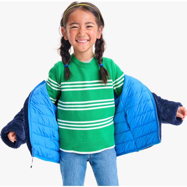 Kids Reversible Fleece Puffer Jacket, Blueberry/Navy - Coats - 3