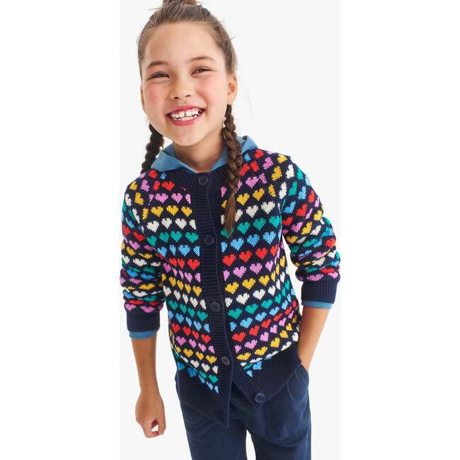Kids Rainbow Hearts Cardigan, Navy - Sweaters - 4