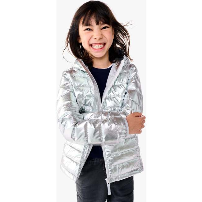 Kids Lightweight Puffer Jacket, Silver - Coats - 2