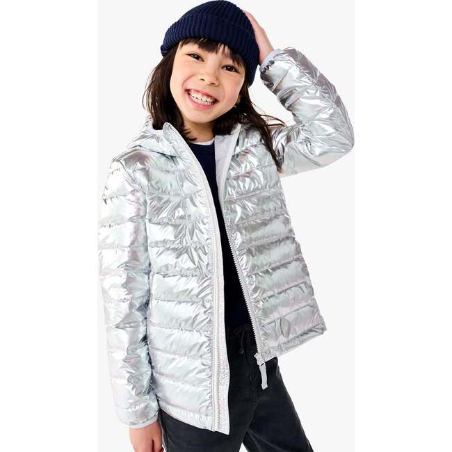 Kids Lightweight Puffer Jacket, Silver - Coats - 3