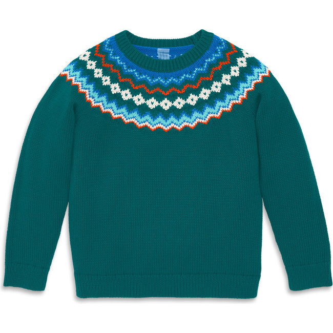 Kids Fair Isle Sweater, Spruce Rainbow