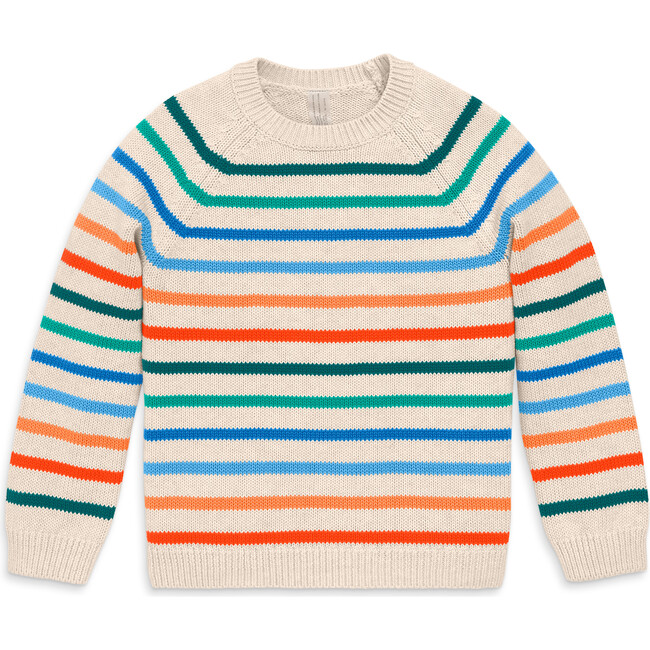 Kids Crewneck Sweater, Heather Sand Multi Stripe