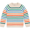 Kids Crewneck Sweater, Heather Sand Multi Stripe - Sweaters - 1 - thumbnail