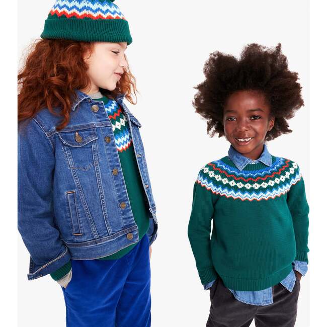 Kids Fair Isle Sweater, Spruce Rainbow - Sweaters - 4