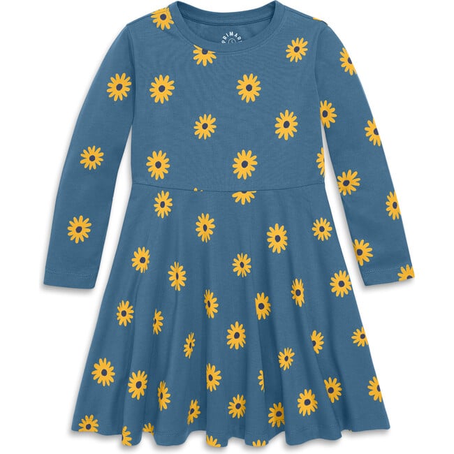 Kids Long Sleeve Twirly Dress, Moonlight Sunflowers