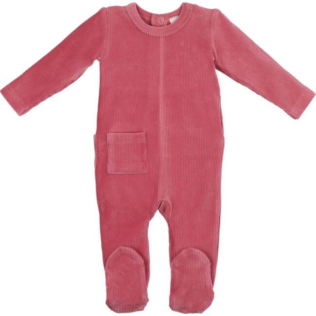 Ribbed Velour Footie and Beanie Set, Pink