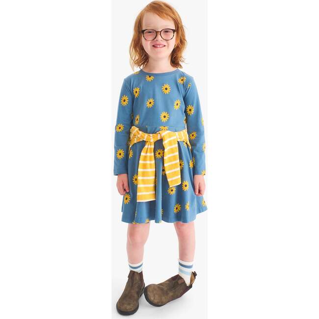 Kids Long Sleeve Twirly Dress, Moonlight Sunflowers - Dresses - 3