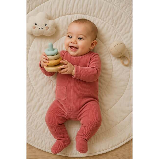 Ribbed Velour Footie and Beanie Set, Pink - Footie Pajamas - 2