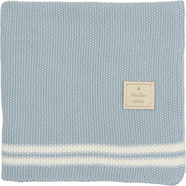 Duo Stripe Chunky-Knit Blanket, Celestial Blue - Blankets - 1
