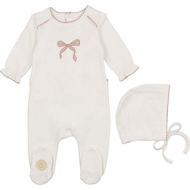 Bows & Kisses Footie & Hat Set Ivory & Pink - Mixed Apparel Set - 1