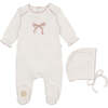 Bows & Kisses Footie & Hat Set Ivory & Pink - Mixed Apparel Set - 1 - thumbnail