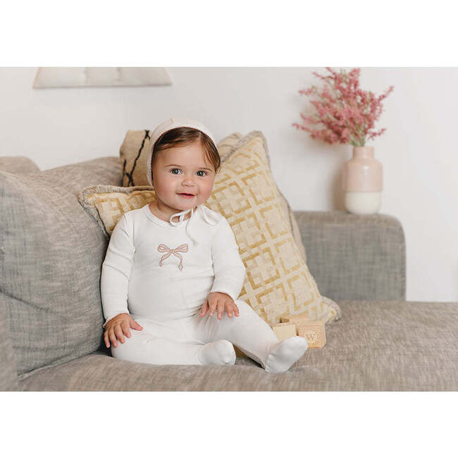Bows & Kisses Footie & Hat Set Ivory & Pink - Mixed Apparel Set - 2