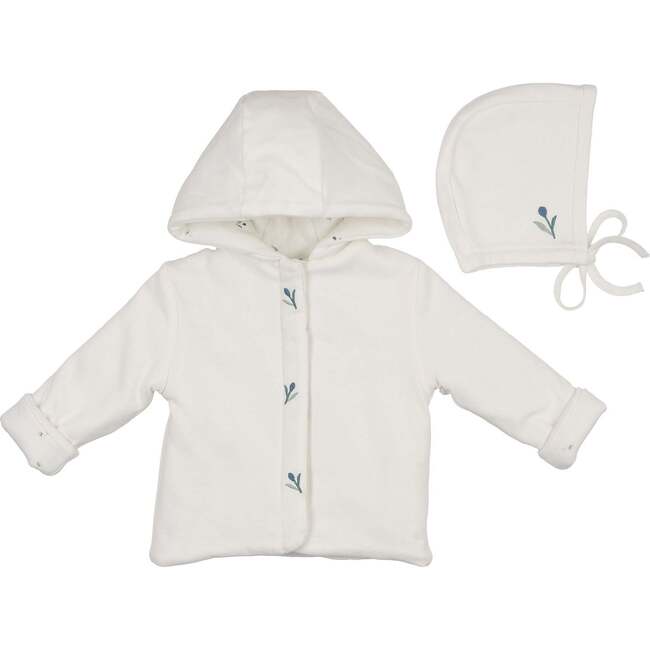 Plush Print Boys' Jacket & Hat Set Ivory & Blue