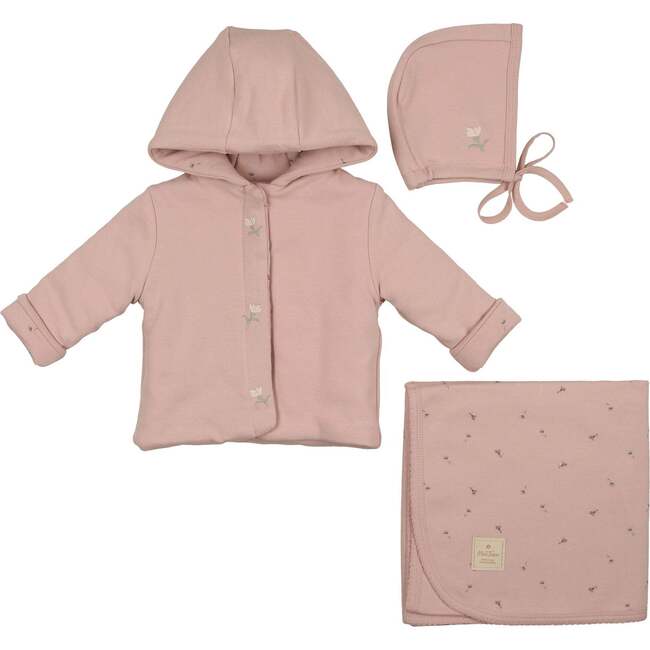 Plush Print Girls' Jacket Layette Set Rose Smoke
