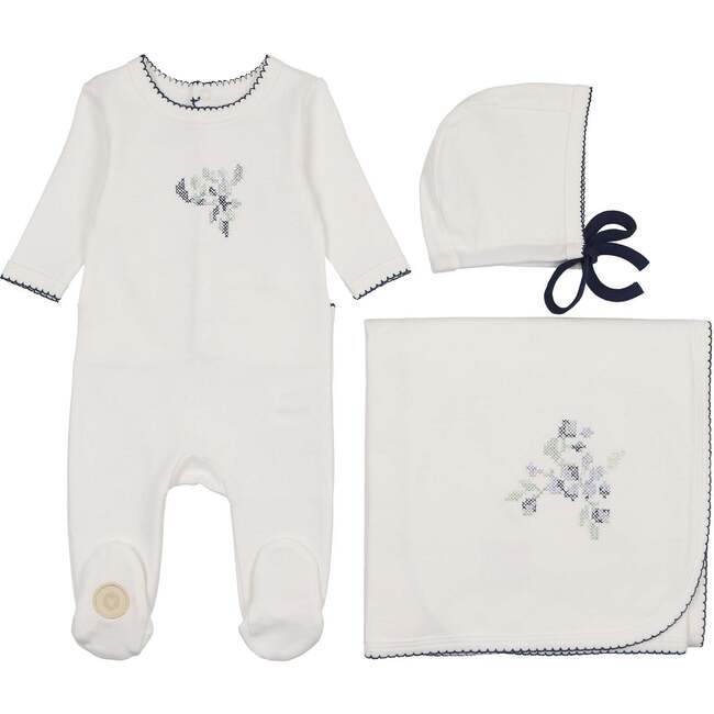 Heirloom Berry Layette Set Ivory & Blue