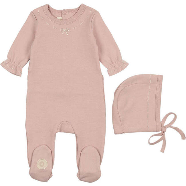 Soft Stitches Footie & Hat Set, Girls Rose Smoke