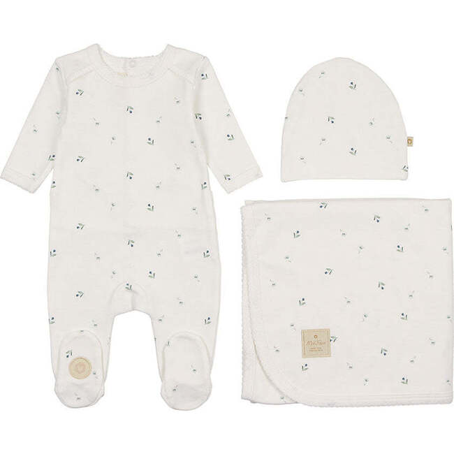 Plush Print Layette Set, Boys Ivory & Blue